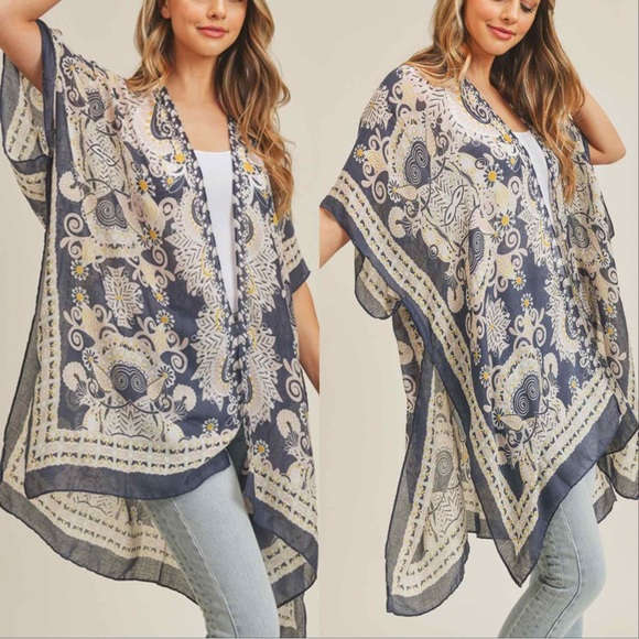 BOHO CHIC FLORAL KIMONO - VINTAGE BLUE - Picture 5 of 5